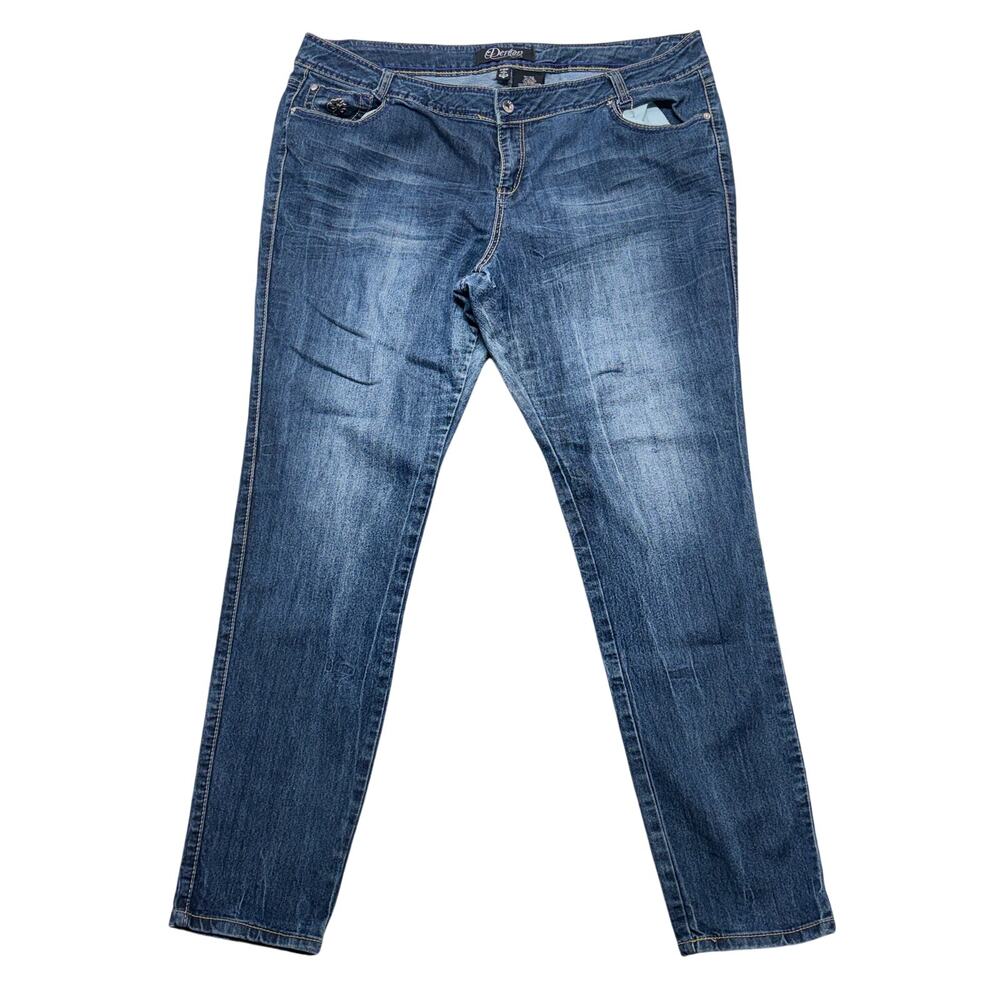 Dereon Jeans 24W Womens Skinny Studded Pocket Fleur De Lis Beyonce Dark Wash